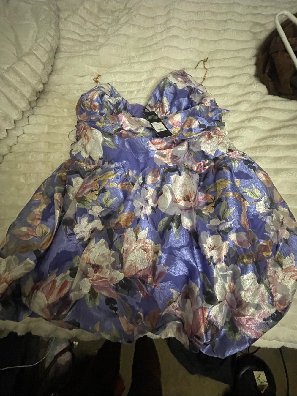 Fashion Nova Purple Floral Mini Dress with Gold Chain Straps - Picture 5 of 7